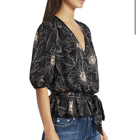 NWT- Joie 'Macie' Tonal-Floral Print Wrap-Style Top, Fuchsia - Size XXS $228 - Picture 4 of 12